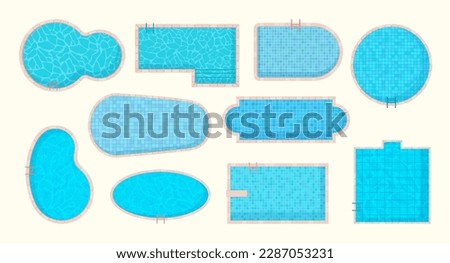 pool top view. geometrical shapes of swimming pool. Vector cartoon template for architectural projects