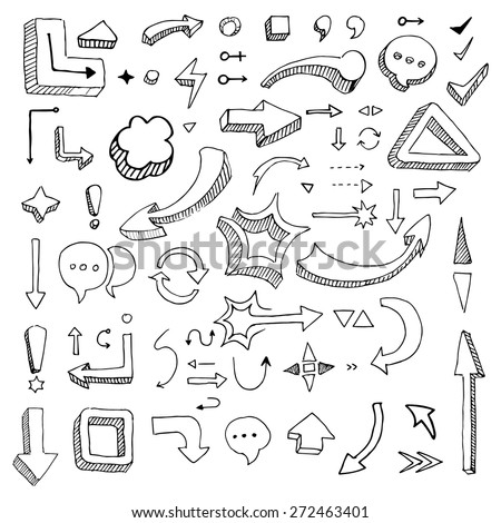 Hand drawing vector arrow collection isolated on lined paper