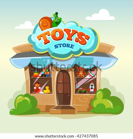 Facade of toy store. Vector illustration isolate on light background. Local market