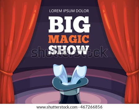 Vector Poster Template Invitation For Magic Or Circus Show Illustration With Red Curtain Vector Poster Template Invitation For Magic Or Circus Show Illustration With Red Curtain