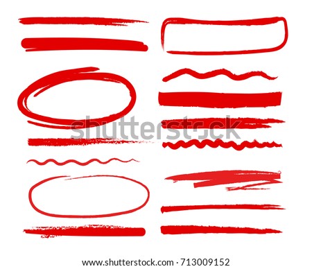 Hand drawn shapes oval, circles and dividers. Scribble red pictures. Vector doodle set