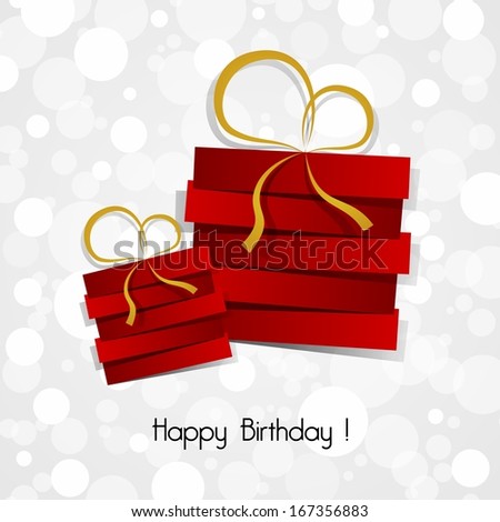 Happy Birthday Card With Red Gifts And Gold Ribbons Vector Illustration ...