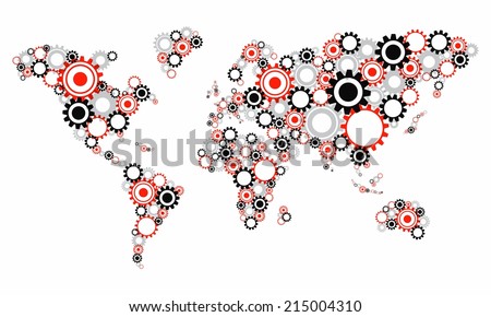 Creative Abstract Transparent Cogwheels World Map vector illustration