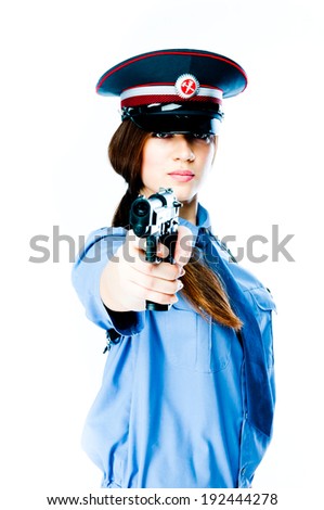young and beautiful woman in police uniform