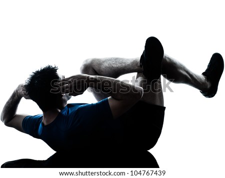 One Caucasian Man Exercising Workout Fitness In Silhouette Studio ...