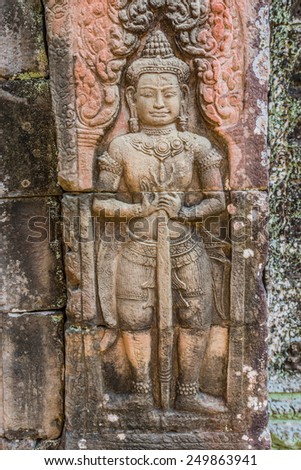low relief carving Ta Prohm Angkor Wat Cambodia