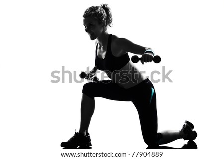 woman workout fitness posture body building weight training exercise exercising on studio isolated white background