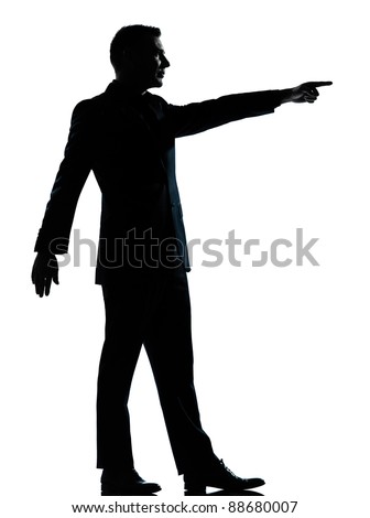 One Caucasian Business Man Silhouette Standing Poiting Full Length In ...