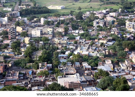 A birdseye view of an Indian town.