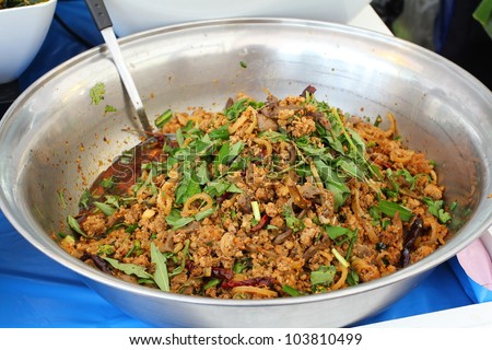 Thai food, Larb moo,Pork Cooked Northeastern Style in Big Bowl