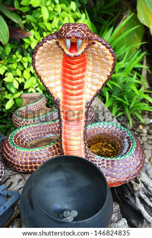 Cobra Snake Statue in temple in bangkok, thailand