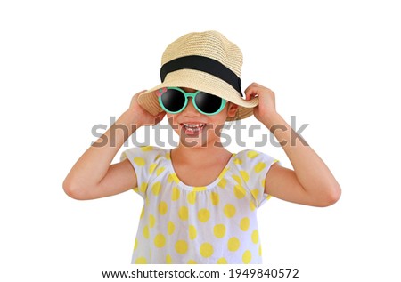 Similar – Image, Stock Photo child wearing a hat and glasses smiling at the camera