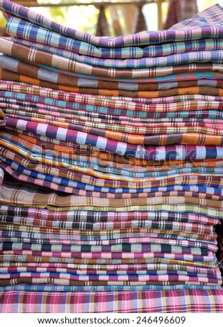 Pile of Thai hand-woven cotton skirt or sarong