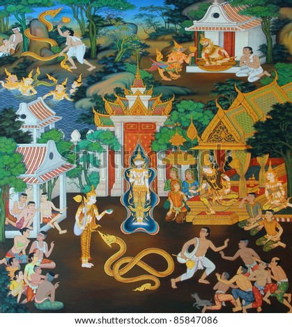 Masterpiece Of Traditional Thai Style Painting Art Old About Buddha ...