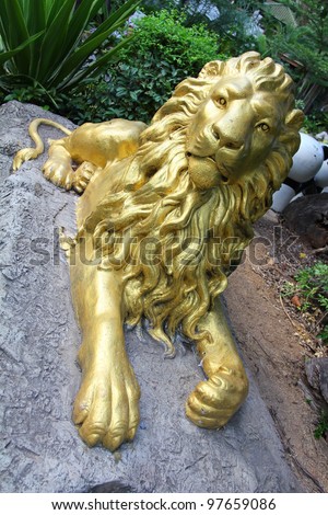 Golden lion statues.