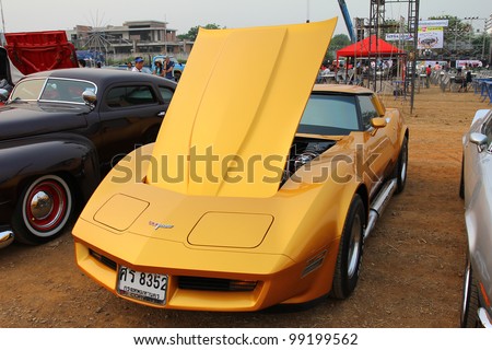 SUPHANBURI, THAILAND - MARCH 31: American muscle car Chevrolet exhibited at the annual motor show 