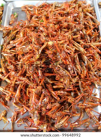 A Pile Of Deep Fried Grasshoppers - A Snack Often Used In Asia Stock ...