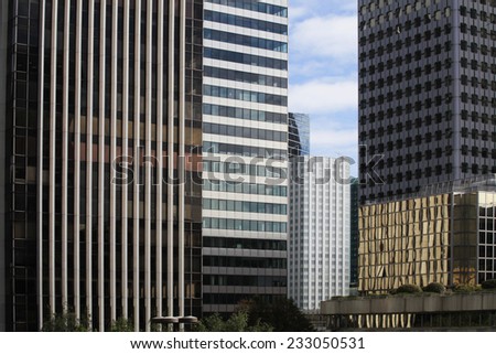 Corporate office buildings in the financial center La Defense, Paris.