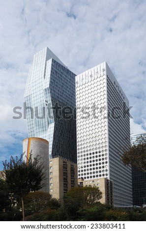 Corporate office buildings in the business park of La Defense in Paris.