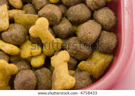 plastic dog-food bowl detail of food chunks