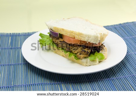 grilled chicken strips on italian bread with tomato, lettuce, and onion