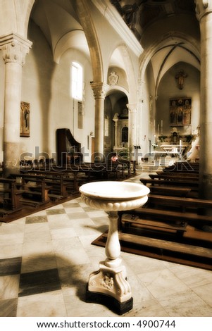 interior of an old church in Italy; Manarola - Cinque Terre
