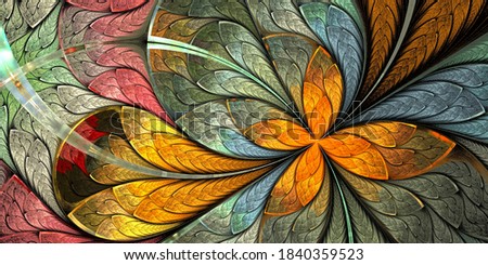 Multicolored Beautiful fractal flower in stained-glass window style. You can use it for invitations, notebook covers, phone case, postcards, cards, wallpapers. Artwork for creative design and art.