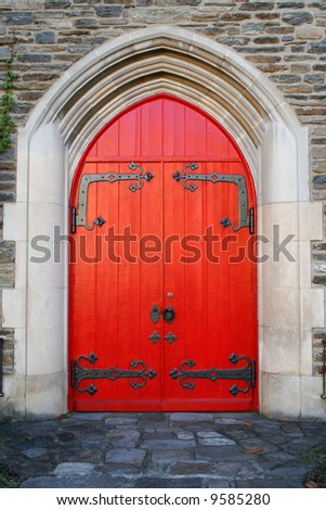 Details of Red Door and  arch on rock building