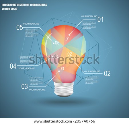 Infographic Template with Light bulbs geometric design. 