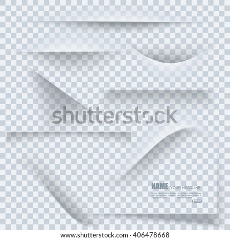 Set of transparent realistic paper shadow effects on blank sheet of paper. Elements  for your design.