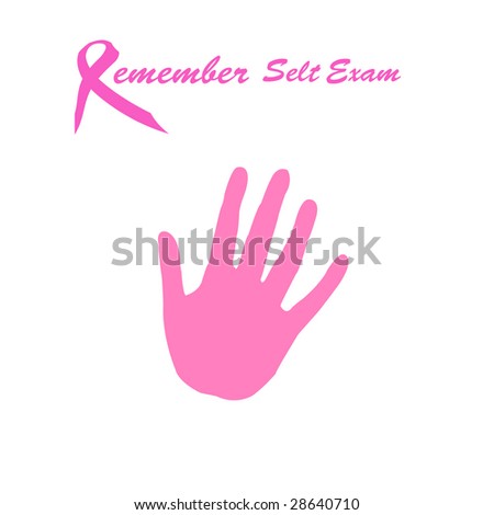 breast cancer awareness self exam pink ribbon and gray hand
