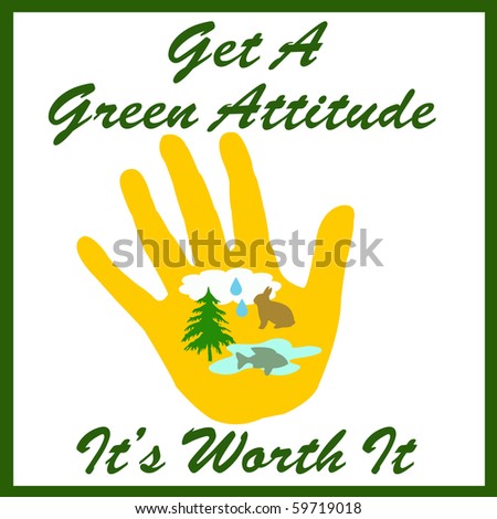 hand holding nature symbols on white illustration poster