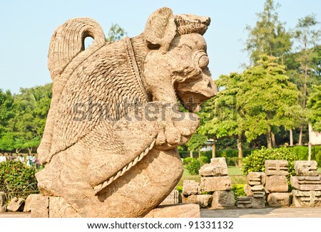 Statute of a Giant Lion at the Sun Temple, Konark, India