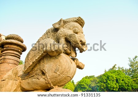 Statute of a Giant Lion at the Sun Temple, Konark, India