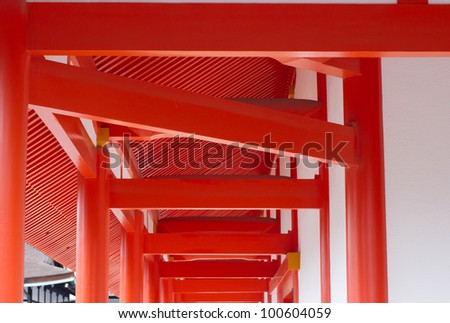 red and white aisle of imperial palace in Kyoto Japan