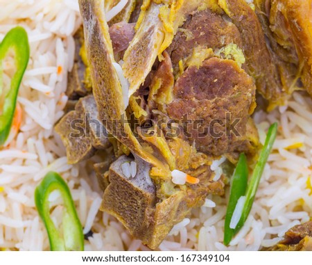 Traditional Arab Middle East dish Kabsa Rice with lamb
