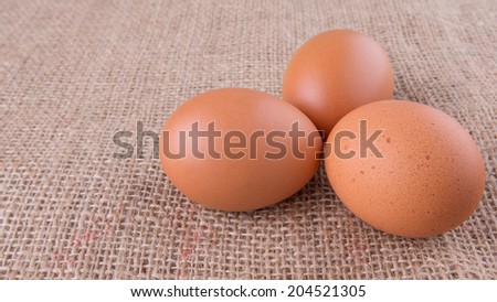 Chicken eggs on a gunny sack
