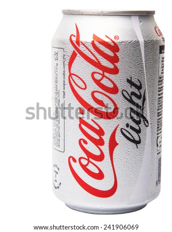 KUALA LUMPUR, MALAYSIA - JANUARY 6TH, 2015. A can of Coca Cola Light. Coca Cola Light or Diet Coke in some countries is a sugar-free soft drink produced and distributed by The Coca-Cola Company.
