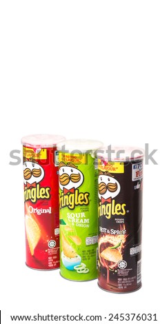 KUALA LUMPUR, MALAYSIA - JANUARY 19TH 2015. Owned by the Kellogg Company, Pringles is a brand of potato snack chips sold in 140 countries with yearly sales of more than US 1.4 billion dollars