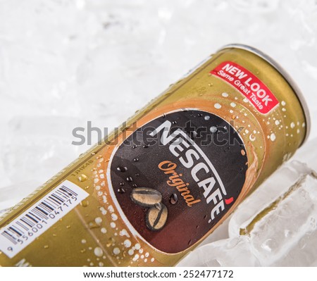 KUALA LUMPUR, MALAYSIA - FEBRUARY 13TH 2015. Nescafe can drink. Nescafe is a brand of instant coffee made by Nestle, a Swiss multinational food and beverage company, first introduced on April 1, 1938.