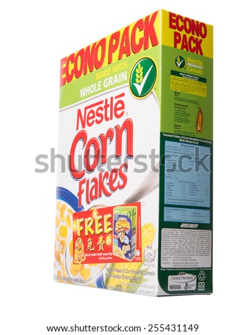 KUALA LUMPUR, MALAYSIA - FEBRUARY 24TH 2015. Nestle Corn breakfast cereal. Nestle SA is a Swiss multinational food and beverage company and is the largest food company in the world.