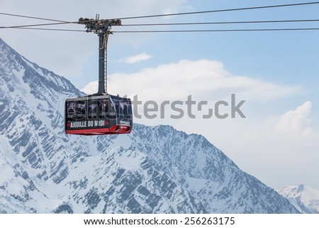 CHAMONIX, FRANCE - 17TH MARCH 2012. The cable car to the Aiguille du Midi summit, was built in 1955 and holds the record as the highest vertical ascent cable car in the world, from 1,035 m to 3842 m.