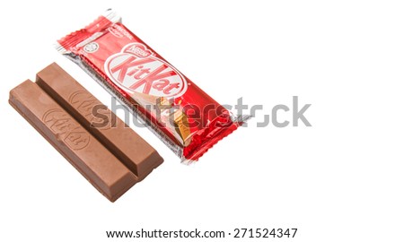 KUALA LUMPUR MALAYSIA, APRIL 21ST 2015. Kit Kat is a chocolate covered wafer bar created in 1911 by Rowntree\'s of York, England. Nestle which acquired Rowntree in 1988 now sells Kit Kat globally.