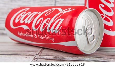 TOKYO, JAPAN - SEPTEMBER 10TH 2015. .Tall  Coca Cola can. Coca Cola drinks are produced and manufactured by The Coca-Cola Company, an American multinational beverage corporation.