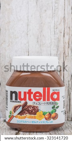 TOKYO, JAPAN - 2ND OCTOBER, 2015. First introduced in 1964 Nutella is the brand name of an Italian sweetened hazelnut chocolate spread and manufactured by the Italian company Ferrero.