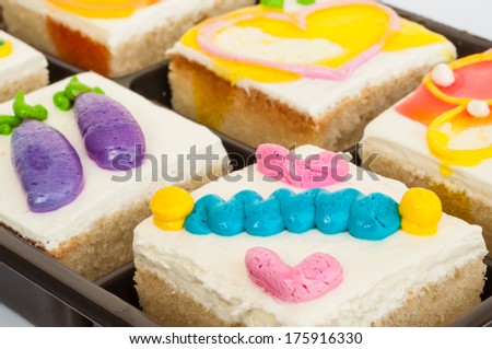 piece of fancy cakes on white background.