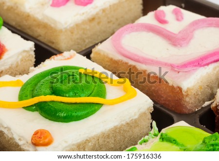 piece of fancy cakes on white background.