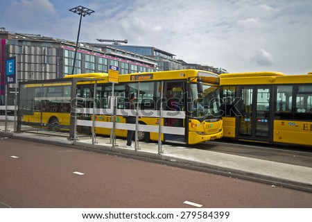 AMSTERDAM, NETHERLANDS - June 3: Bus transportation and bus station in the city Amsterdam on June 3, 2014 in Amsterdam, Netherlands