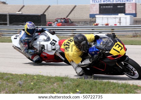 COLLEGE STATION, TX - APRIL 10: Ram Rod Racing team bike leads the ODB\'S team bike in the six-hour endurance race for super bikes at Texas World Speedway April 10, 2010 in College Station, TX