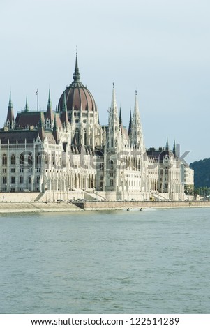 gothic government building at the bank of Danube river, Budapest, Hungary